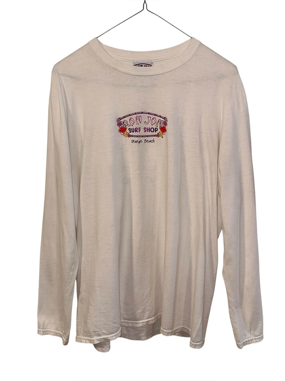 Ron Jon Surf Shop Orange Beach Size M Long Sleeve White T Shirt Glitter Flowers